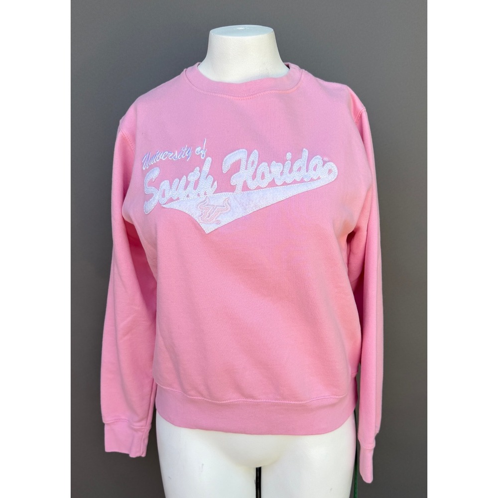 University of South Florida USF Bulls Crewneck Sweatshirt Pink Large Embroidered